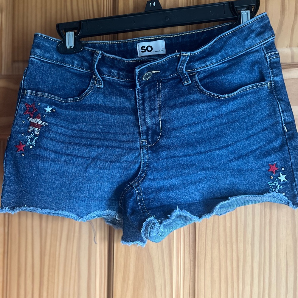 SO Girls Distressed Blue Jean Shorts with Star Accents